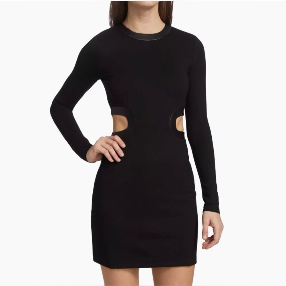 Staud Dress Mini Dolce Black Bodycon Side Cut Out Faux Leather Size Xs